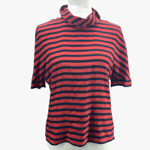 Vtg Carlisle Womens 4 100% Silk Mock Neck Top Red Navy Stripes Back Zip Classic